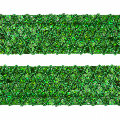 Тесьма с пайетками D4, шир. 35 мм/уп. 25+/-1 м, цвет зелёный - купить в Тюмени. Цена: 1 308.30 руб.
