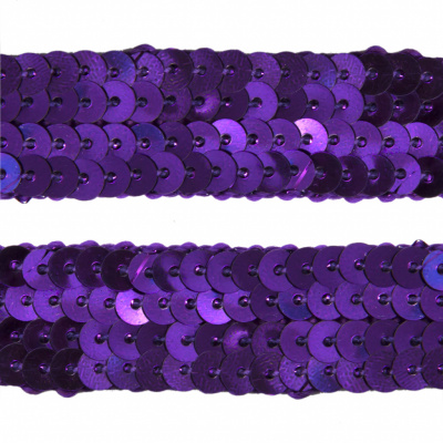 Тесьма с пайетками 12, шир. 20 мм/уп. 25+/-1 м, цвет фиолет - купить в Тюмени. Цена: 778.19 руб.