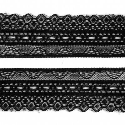 Кружево эластичное 22-21, шир.35 мм -цв.чёрное - купить в Тюмени. Цена: 26.35 руб.