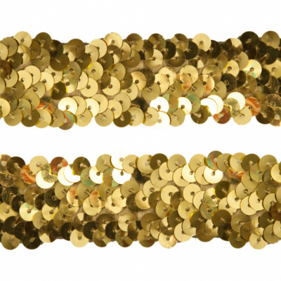 Тесьма с пайетками D16, шир. 30 мм/уп. 25+/-1 м, цвет золото - купить в Тюмени. Цена: 1 087.39 руб.