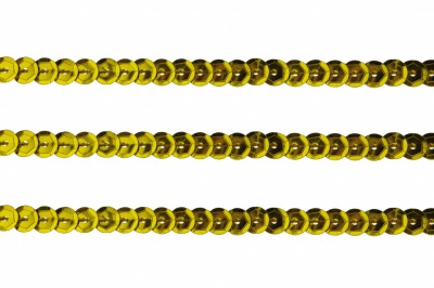 Пайетки "ОмТекс" на нитях, SILVER-BASE, 6 мм С / упак.73+/-1м, цв. А-1 - т.золото - купить в Тюмени. Цена: 468.37 руб.