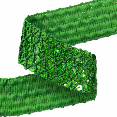 Тесьма с пайетками D4, шир. 35 мм/уп. 25+/-1 м, цвет зелёный - купить в Тюмени. Цена: 1 321.65 руб.