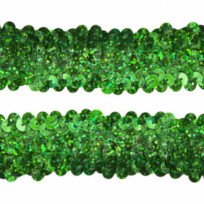 Тесьма с пайетками D4, шир. 30 мм/уп. 25+/-1 м, цвет зелёный - купить в Тюмени. Цена: 1 087.39 руб.