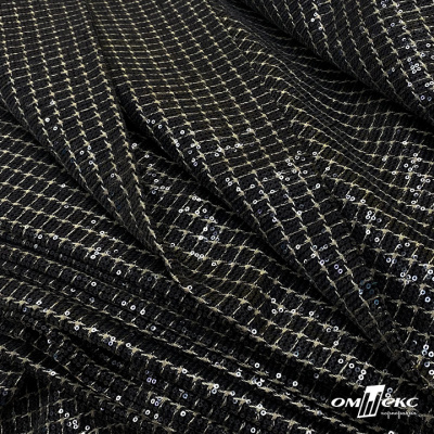 Ткань костюмная с пайетками, 100%полиэстр, 460+/-10 гр/м2, 150см #309 - цв. чёрный - купить в Тюмени. Цена 1 203.93 руб.