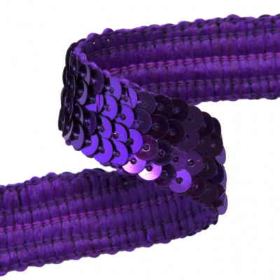 Тесьма с пайетками 12, шир. 20 мм/уп. 25+/-1 м, цвет фиолет - купить в Тюмени. Цена: 786.13 руб.