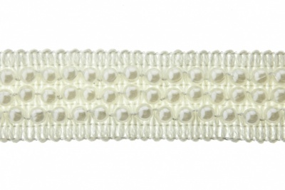 Тесьма декоративная с бусинами 8399, шир. 30 мм/уп. 13,7+/-1 м, цвет белый - купить в Тюмени. Цена: 963.91 руб.