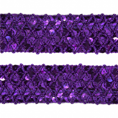 Тесьма с пайетками 12, шир. 35 мм/уп. 25+/-1 м, цвет фиолет - купить в Тюмени. Цена: 1 308.30 руб.