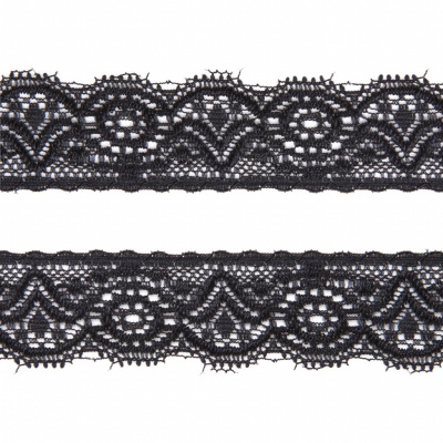 Кружево эластичное LY-311, шир. 20 мм, цвет чёрный - купить в Тюмени. Цена: 19.25 руб.