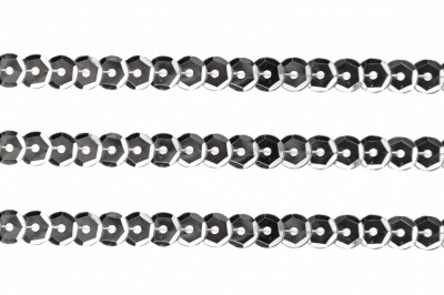 Пайетки "ОмТекс" на нитях, SILVER-BASE, 6 мм С / упак.73+/-1м, цв. 1 - серебро - купить в Тюмени. Цена: 468.37 руб.