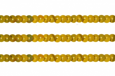 Пайетки "ОмТекс" на нитях, SILVER SHINING, 6 мм F / упак.91+/-1м, цв. 48 - золото - купить в Тюмени. Цена: 356.19 руб.